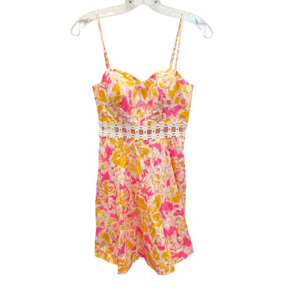 Lilly Pulitzer Lenore A-Line Cut Out Dress‎ Pink Orange Pockets - Size 0